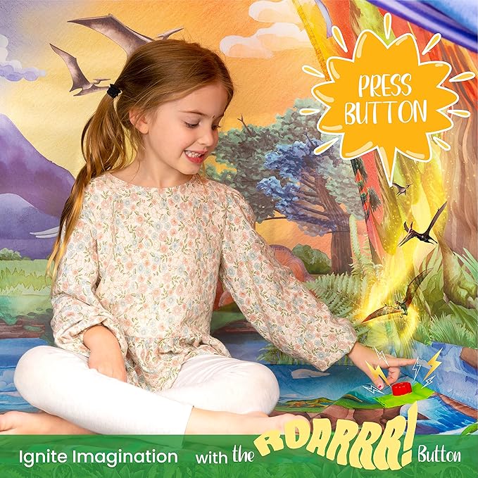 W&O Dino Super Dome with Roar Button, Dinosaur Toys and LED Lights - Epic Dinosaur Tent for Kids Aged 3-12 Perfect for Indoor & Outdoor Adventures