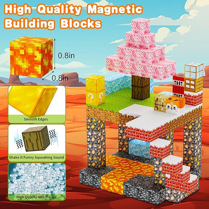 100pcs Magnetic Blocks,Mine World Magnet Blocks Craft, Magnetic Cubes for Kids Magnetic Building Blocks for Boys and Girls 3+, Magnetic Toys, Magnetic Building Cubes 0.8IN,Puzzles Games