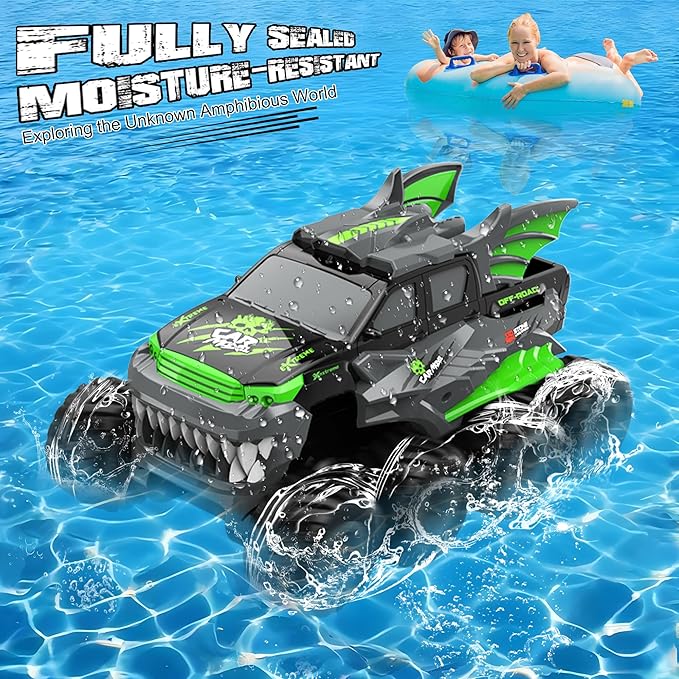 YOLOPLUS+ Amphibious Remote Control Car 8WD RC Monster Truck, 2.4GHZ 1:16 Waterproof All-Terrain Off-Road RC Cars Toys, Pool Toys Gifts for Boys and Girls Age 8-12, Green