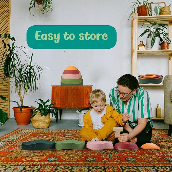 makarci stepping stones for kids, 10pcs preschool toys promoting balance coordination skills indoor or outdoor play obstacle courses also autism sensory products for toddlers