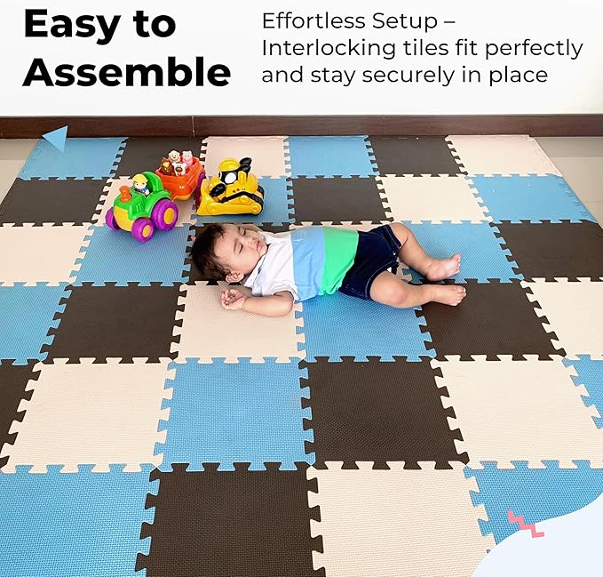 MioTetto Foam Floor Tiles for Kids - Non-Toxic Comfortable Baby Play Mat and Interlocking Foam Tiles, Fits with 74x74 Playpen Mat for Crawling & Development, Soft Play Mat for Babies 6-12 Months