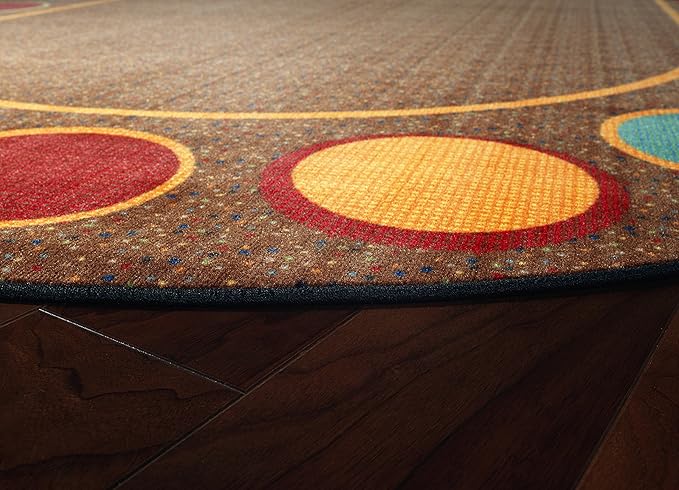 Flagship Carpets Sitting Spots Seating Oval Area Rug for Children's Classroom or Kids Playroom, and Home Learning Carpet, Seats 24, 7'6" x 12', Brown