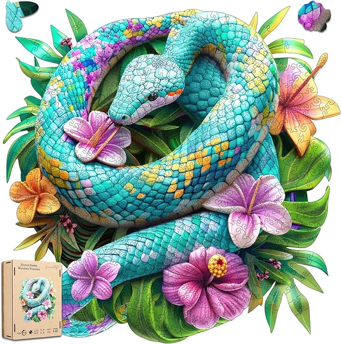 Snakes Wooden Puzzle for Adults, Animals Jigsaw Puzzles 200 Piece, Unique Shapes Family Reunion Puzzle for Adults and Kids, Beautiful Package, Best Gift for Family Friends Medium 11.4x11.4in