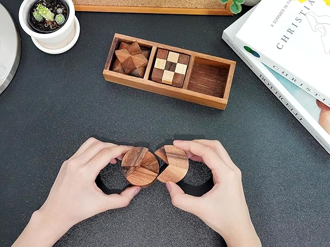 BSIRI 3-in-One Puzzle Set - Challenging Brain Teasers and 3D Puzzles for Adults, Interlocking Games for IQ Test, Ideal for Patio Decor and Unique Gift for Chismas and Birthday, Small size