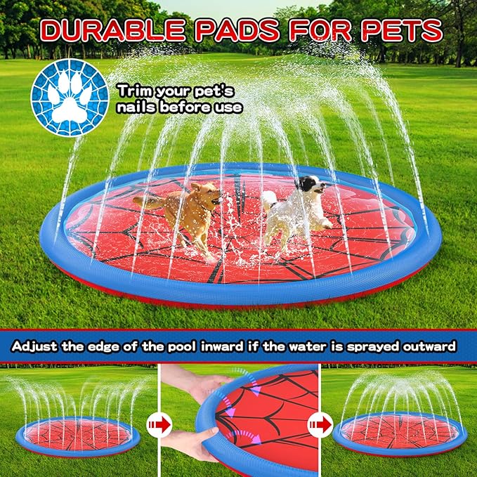 Non Slip Splash Pad for Kids and Dogs, 67'' Extra Large Splash Pad Outdoor Sprinkler for Kids, Dog Water Summer Toys Outdoor Toys for Toddlers 3-5 Ages 4-12