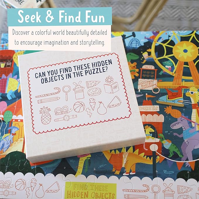 Children’s Jigsaw Puzzle | Unique Dinosaur Art | Educational Gift for Kids 3-8, Dino Carnival - 48 Piece