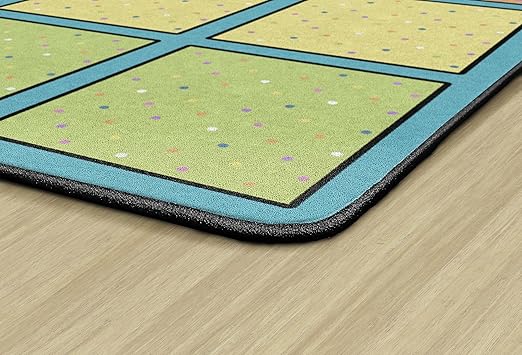 Flagship Carpets Happy Squares Educational Area Rug for Kids Room Seating Décor, Children's Classroom, Play Carpet for Teaching and Playroom, Seats 24, 7'6"x12', Blue & Multi Color