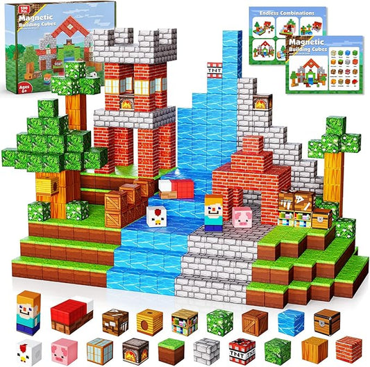 Magnetic Blocks-100PCS Grassland Building Blocks Set, Kids Classroom Sensory Toy, STEM Learning, Construction Stacking Toy for Kids 3+ Boys & Girls