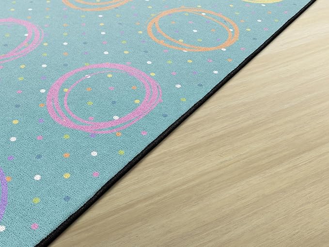 Flagship Carpets Smiley Circle Sampler Abstract Educational Area Rug for Kids Room Seating Décor, Children's Classroom, Play Carpet for Teaching and Playroom, Seats 20, 6' x 8'4", Blue & Multi