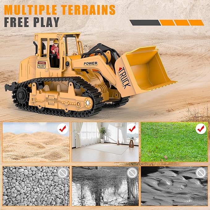 AISYAH Construction Bulldozer and RC Excavator Toy Set - RC Construction Vehicles Toy with Rechargeable Batteries, Lights and Sounds, Present for Toddlers 6-12 Year Kids