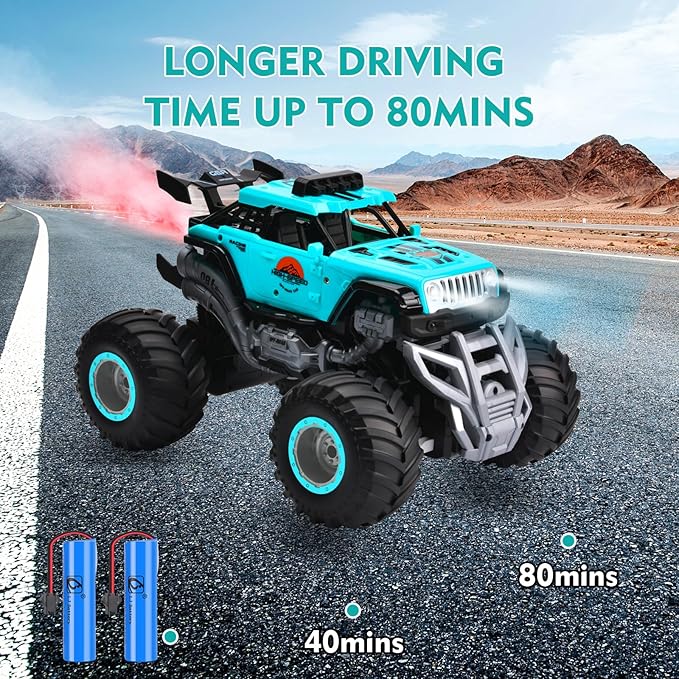 Remote Control Monster Truck, 2.4GHz All Terrain RC Cars, Remote Control Monster Car, Spray Music RC Truck for Boys 4-7 8-12 and Girls