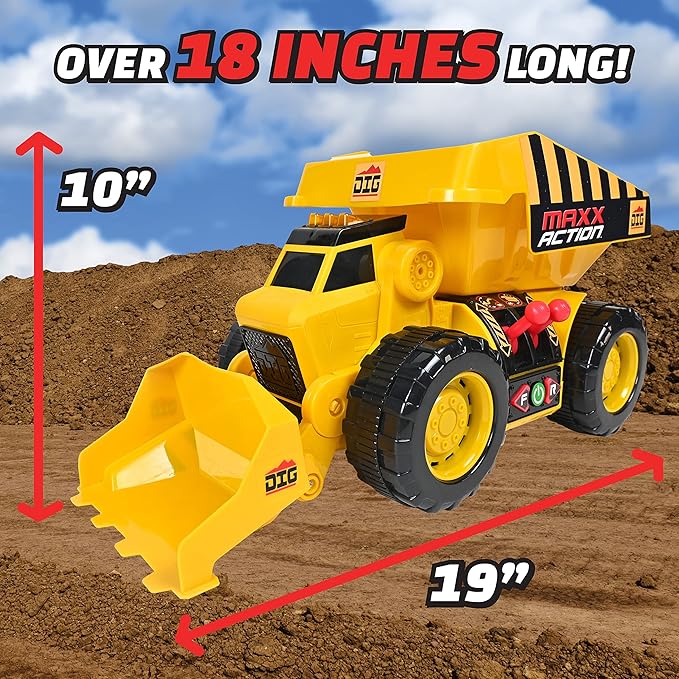 Maxx Action 19'’ 2-N-1 Motorized Dig Rig – Excavator and Dump Truck Toy with Joystick Control for Toddlers | Gift for Kids 3+ | Lights, Sounds & Interactive Construction Vehicle, Batteries Included