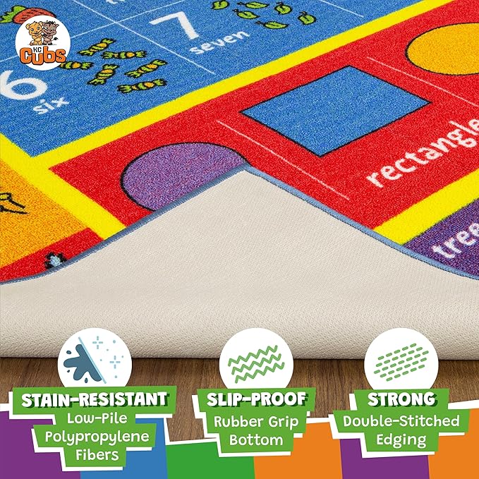 KC CUBS ABC Alphabet, Numbers and Shapes Educational Learning & Fun Game Play Area Non Slip Boy Girl Kids Rug Carpet for Children Bedroom, Toddler Classroom Baby Playroom Mat, Playtime Activity