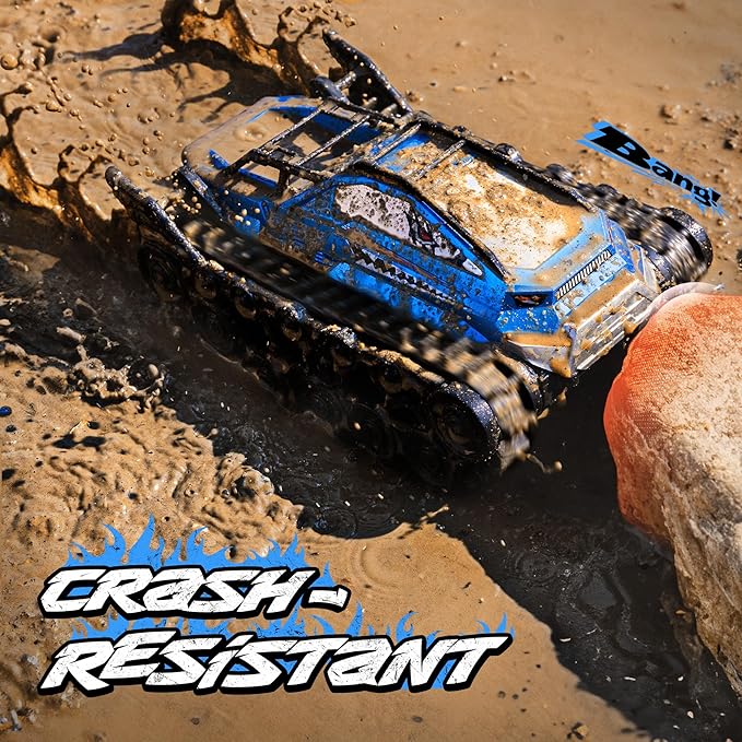 Ruko 1604 Amphibious Remote Control Tank, Shark Monster Waterproof Truck, 360° Rotating Car, Full Throttle, Water-Land All Terrain Vehicle Toys for Boys and Girls, Blue