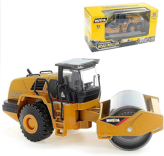 Gemini&Genius Road Roller Toy for Kids, Heavy Duty Construction Vehicle Toys 1-50 Scale Alloy Road Trucks, Car Toys Collection, Display and Play Truck for Kids (Brown)