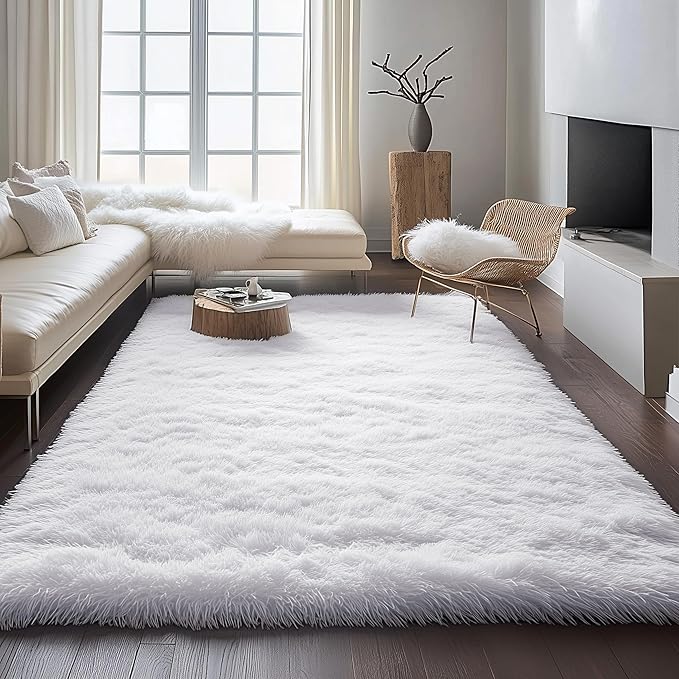 PAGISOFE Soft Comfy White Area Rugs for Bedroom Boys Living Room Fluffy Shag Furry Carpet for Kids Room Soft Shaggy Bedside Cream Rug, Plush Office Rugs Indoor Floor Rugs 4' x 6', Nursery