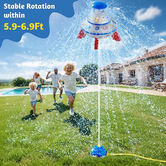 COCASES Water Sprinkler for Kids, UFO Water Rocket with Light for Kid, Outdoor Summer Kids Sprinkler Water Toy Play for Yard Backyard Pool Lawn Garden Birthday Gift for Boys Girls Ages 3-12 Year Old