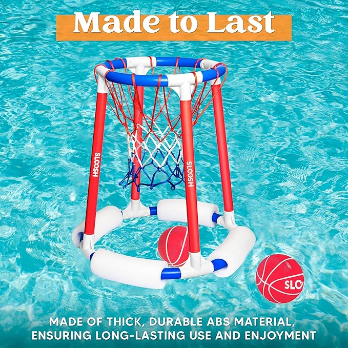 Sloosh Pool Basketball Hoop Toys, Floating Basketball Pool Game, Swimming Floats Toys with Balls Pump, Summer Outdoor Water Play Toy for Kids and Adults (Red Blue)