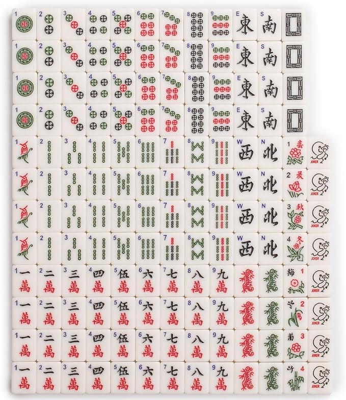 Yellow Mountain Imports "Mah-Jinn, a New Kind of Mahjong for Young Players - Complete Set with 152 Melamine Tiles, 4 Wooden Racks, and Dice