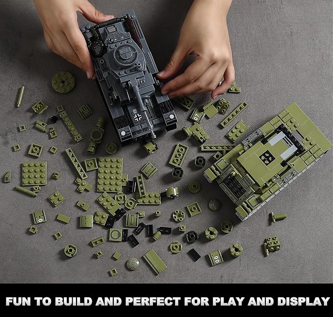 WW2 Army Tanks Toy Building Kit Compatible with Lego, Create a Soviet T-34 Tank & a German Panzer 38(t) Tank, Great Military Model Toys Gift for Boys, Kids, and Teens Age 8+ (1008 Pieces)