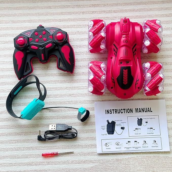 Gesture Sensing RC Stunt Car with Light, 2.4G 4WD Hand Controlled Gravity Remote Control Car Toy with 360° Flips Car for Boys Age 6 and Up Blue