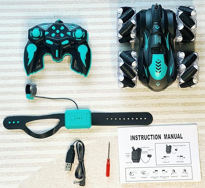 Gesture Sensing RC Stunt Car with Light, 2.4G 4WD Hand Controlled Gravity Remote Control Car Toy with 360° Flips Car for Boys Age 6 and Up Blue