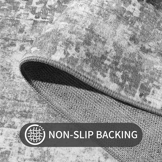 2x6 Rug Runners for Hallways Kitchen Runner Rug Non Slip Washable Grey Long Runner Rugs with Rubber Backing Soft Abstract Carpet Runner for Hallways, Kitchen, Bedroom, Bathroom, Entryway