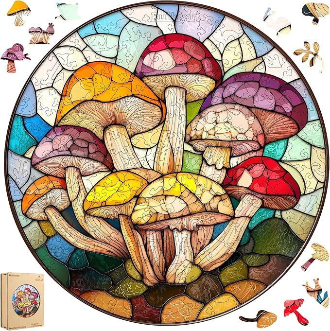 Colorful Mushroom 500 Pieces Wooden Jigsaw Puzzles for Adults with Unique Irregular Shape Family Puzzles for Kids and Adults on Birthday,Father's Day,Christmas 16.5”x16.5”