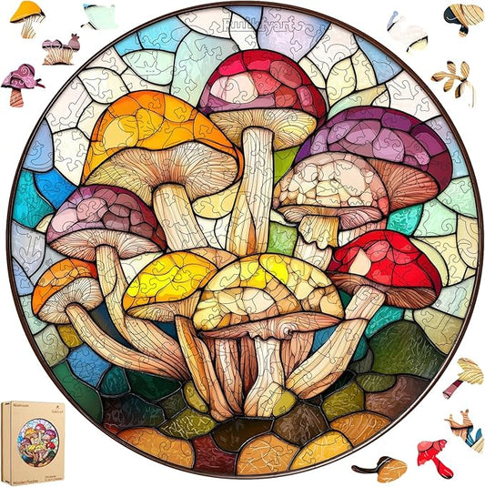 Colorful Mushroom 500 Pieces Wooden Jigsaw Puzzles for Adults with Unique Irregular Shape Family Puzzles for Kids and Adults on Birthday,Father's Day,Christmas 16.5”x16.5”