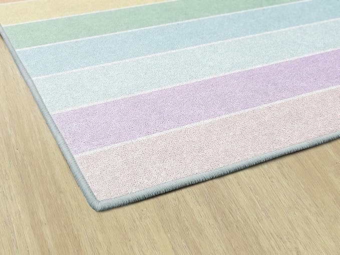 Flagship Carpets Schoolgirl Style Pastel Rainbow Stripe Educational Area Rug for Kids Room Seating Décor, Children's Classroom, Play Carpet for Teaching and Playroom, 5' x 7'6", Multi