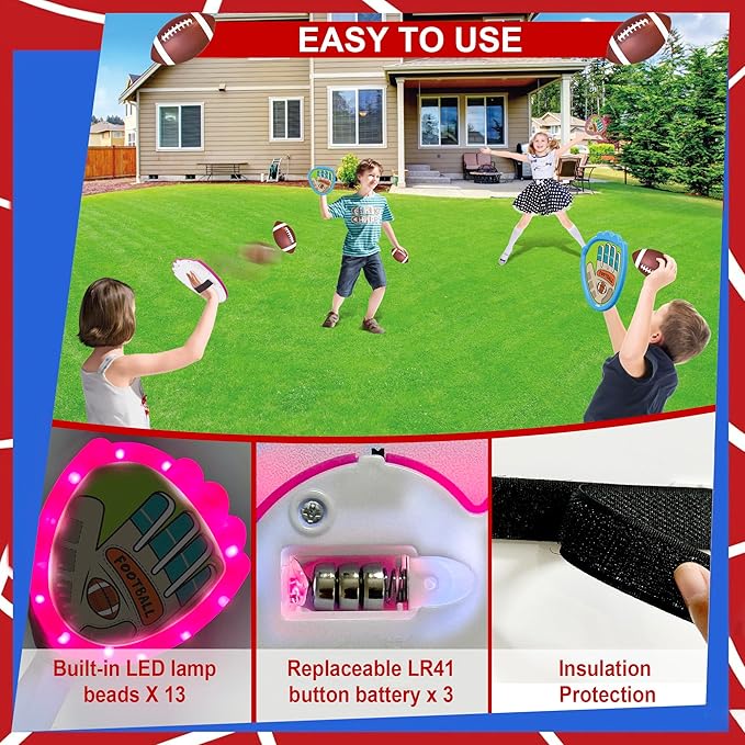 Toss and Catch Ball Game Set,Light-Up Kids Baseball Glove Sticky Mitt, Velcro Ball and Catch Games for Kids Ages 3-12, Football & Baseball Camping/Yard/Outdoor Sports Toy,Outdoor Game for Kids