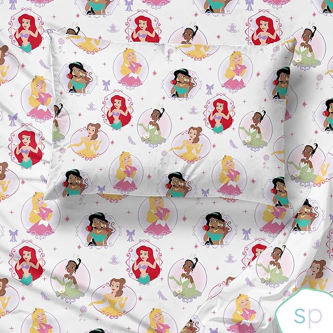 Saturday Park Disney Princess Besties Twin Sheet Set - 3 Piece 100% Organic Cotton Sheets - GOTS & Oeko-TEX Certified (Disney Official)