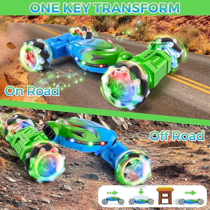 Gesture Sensing RC Stunt Car Toys for Boys 6-12, Cool 4WD Hand Remote Control Cars with Light & Music, 2.4Ghz Transform 360° Rotation Off-Road Drift Car for Kids Age 7 8 9 10 11 yr Boy Gifts