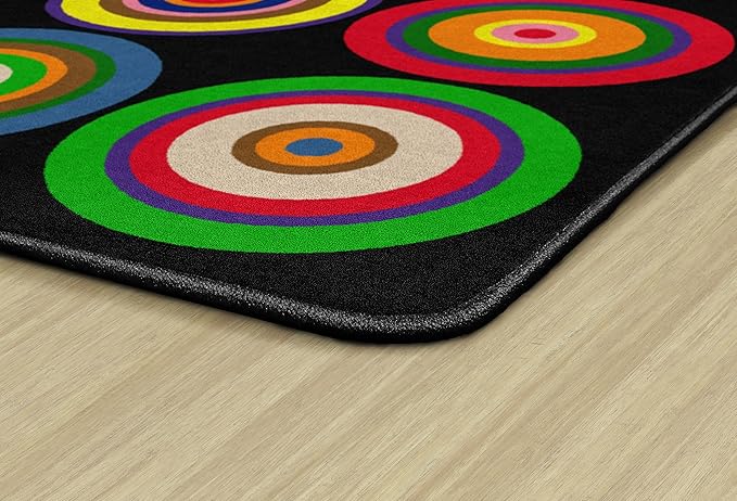 Flagship Carpets Color Rings Colorful Children's Area Rug for Kids Room Circle Seating Décor, Play Carpet for Teaching and Playing, Seats 24, 7'6" x 12', Black