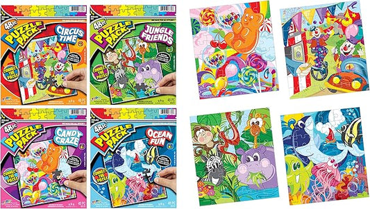 JA-RU Mini 48 Piece Puzzles for Kids Ages 4-8 Years & Up (4 Pack Assorted) with Resealable Travel Bag. Animal Puzzle Party Favors. Jigsaw Puzzles for Preschoolers. 6770-4s