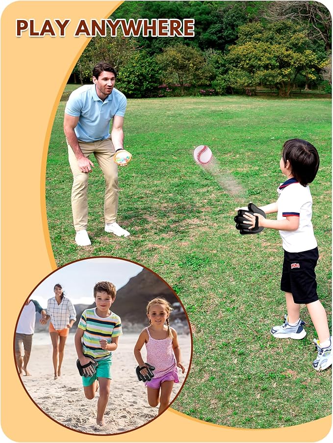 Toss and Catch Ball Game for Kids 3-8, Pool & Beach Ball Game, Outdoor Sports Toy with 2 Soft Sticky Balls & 2 Upgraded Paddles, Ages 3-8+