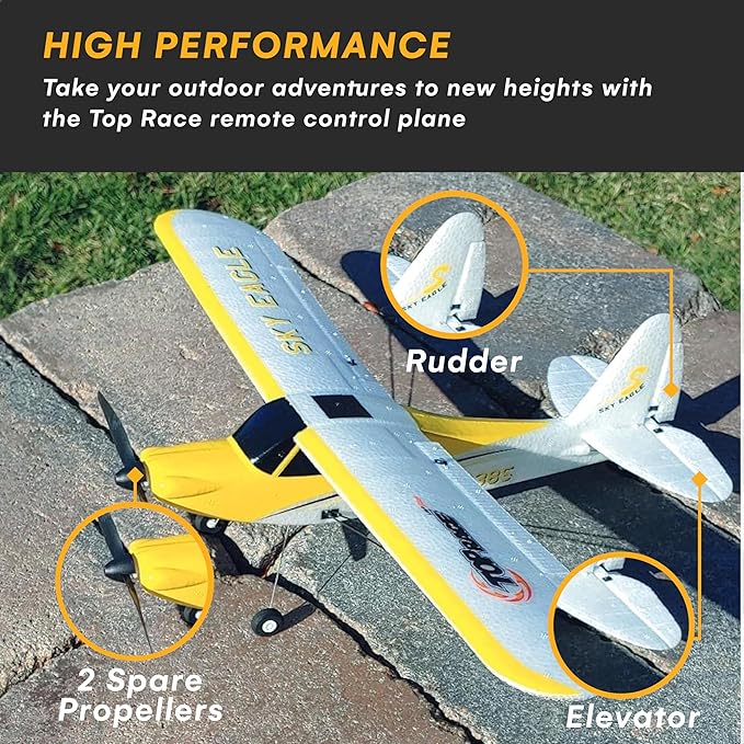 Top Race RC Plane - Remote Control Airplane for Adults and Kids - 4 Channel Stunt Flying, 20" Wing Span, 6-Axis Gyro Stabilizer - Ready to Fly with 3 Spare Propellers - Beginner-Friendly EPP Foam