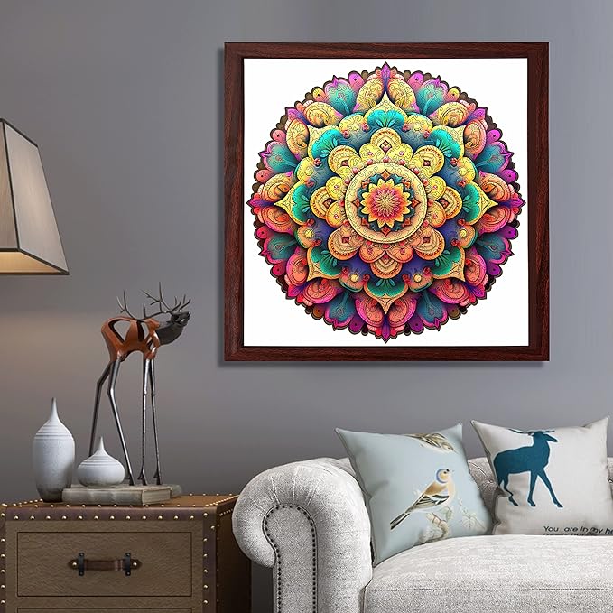 Unique Wooden Jigsaw Puzzles - Flower Mandala, 200 Pcs Medium Size 10.7'' x 10.6'', Luxurious Shaped Wood Puzzle, Beautiful Package, Best Gift for Adults and Kids, Family Game