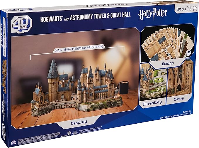 4D Build, Harry Potter Deluxe Hogwarts Castle with Astronomy Tower & Great Hall Over 2ft. Wide Model Kit 384 Pcs | 3D Puzzles for Adults & Teens 12+