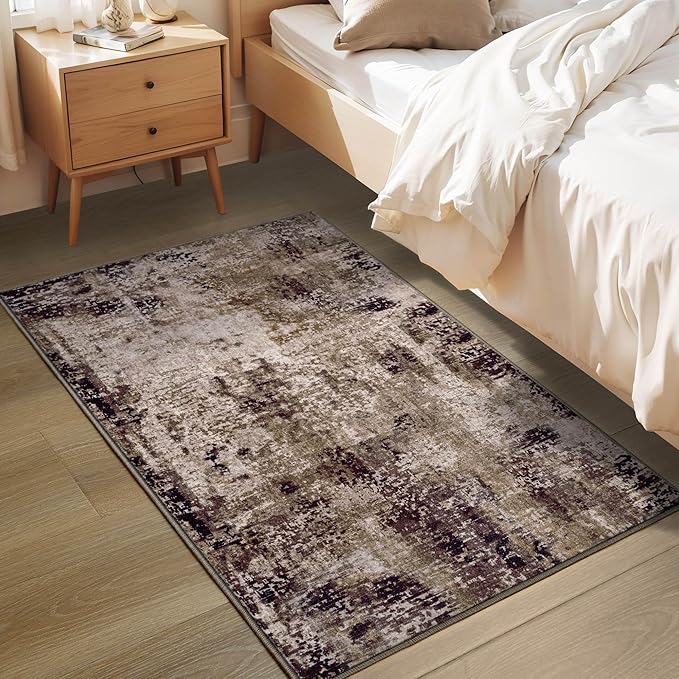 Entrance Rugs Indoor 2x3 Brown Entry Rug Washable Abstract Coffee Small Area Rug Non-Slip Low Pile Throw Rugs for Entryway, Kitchen Floor, Front Door Indoor Door Mat, Bathroom, Bedroom Bedside