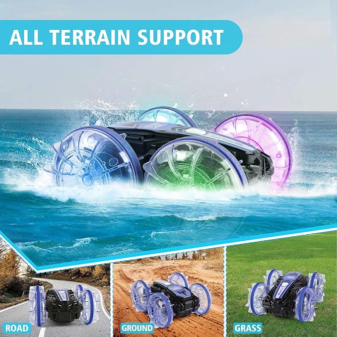 Amphibious RC Car with Gesture Control & LED Lights - Waterproof All-Terrain Vehicle for Kids 6-12, Perfect Outdoor Toy for Land & Water, for Ages 6-12