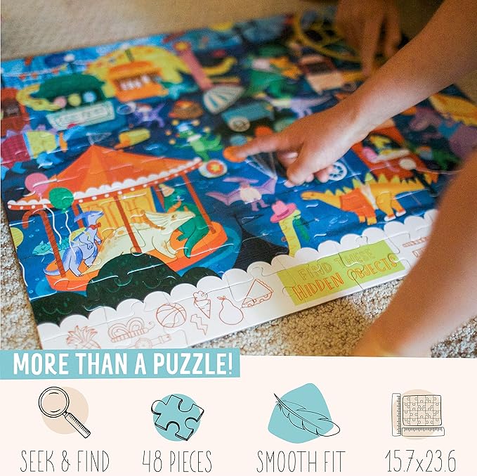 Children’s Jigsaw Puzzle | Unique Dinosaur Art | Educational Gift for Kids 3-8, Dino Carnival - 48 Piece