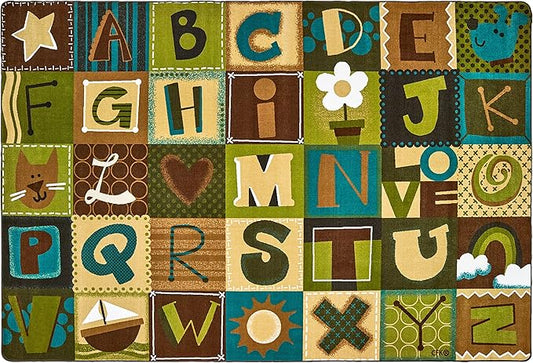 Carpets for Kids 11724 KIDSoft Alphabet Blocks Literacy Classroom Seating Rug 4ft x 6ft Rectangle Brown