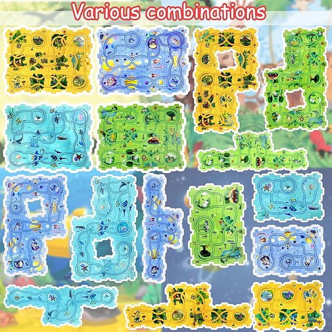 Puzzle Racer Kids Car Track Set Puzzle Racer Car Track Set with Roadmap Puzzle Track Car Play Set Toy for Kids 3-8 Years Old(100Pcs, 4 Stytle)