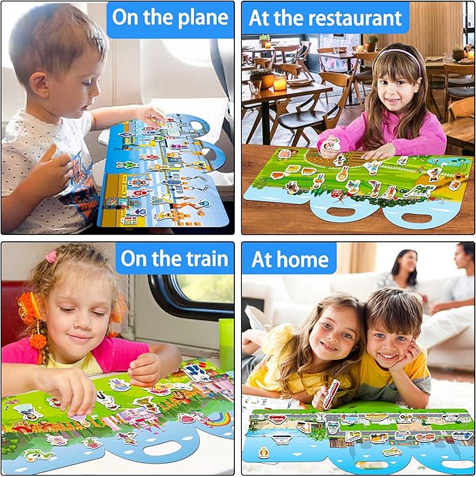 Reusable Sticker Books for Toddlers 1-3, Stickers for Kids, Reusable Stickers for Toddlers 2-4 Years, Airplane Train Car Travel Essentials Toy for Kids Girls Boys (Fairy Tale+Ocean World)