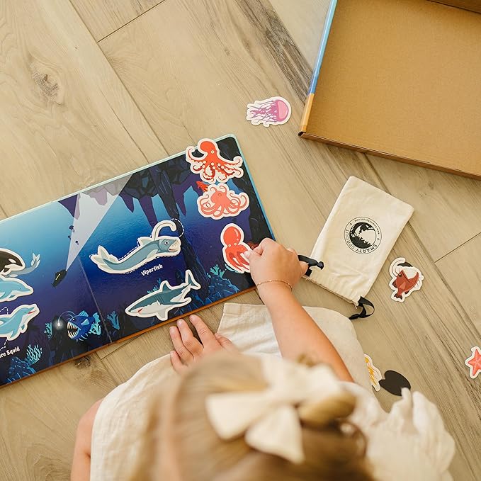 Motessory Preschool Busy Book – Ocean Adventures Busy Book for Toddlers 3-5 Years Old with 8 Magnetic Pages and Figurines – Educational Toddler Montessori Toys for Home, Kindergarten, Travel