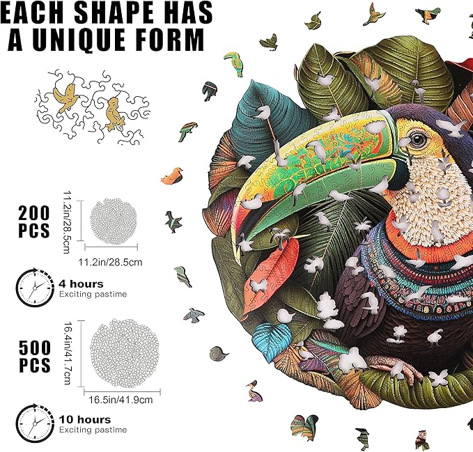 Wooden Puzzles, Mandala Parrot 200 Piece Jigsaw Puzzles, Unique Shaped Wooden Jigsaw Puzzles for Adults and Kids, Family Game 11.2 x 11.2 Inch