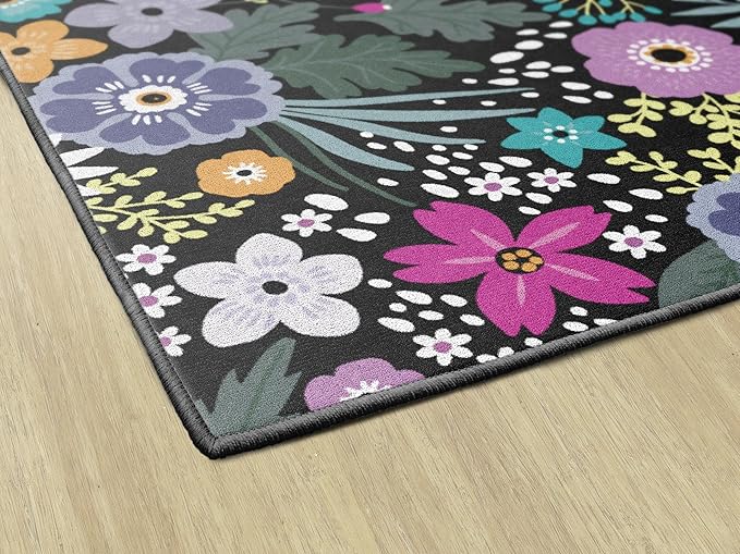 Flagship Carpets Schoolgirl Style Wildflower Educational Area Rug for Kids Room Seating Décor, Children's Classroom, Play Carpet for Teaching and Playroom, 5' x 7'6", Black & Multi