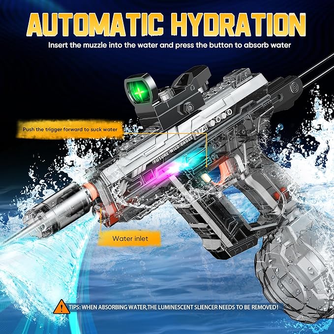 Automatic Electric Water Gun with Light Up, 26-32 FT Long Range Powerful Squirt Guns with 800CC Large Capacity for Adults Kids, Water Blaster Pistol Outdoor Summer Toys for Pool Beach Party