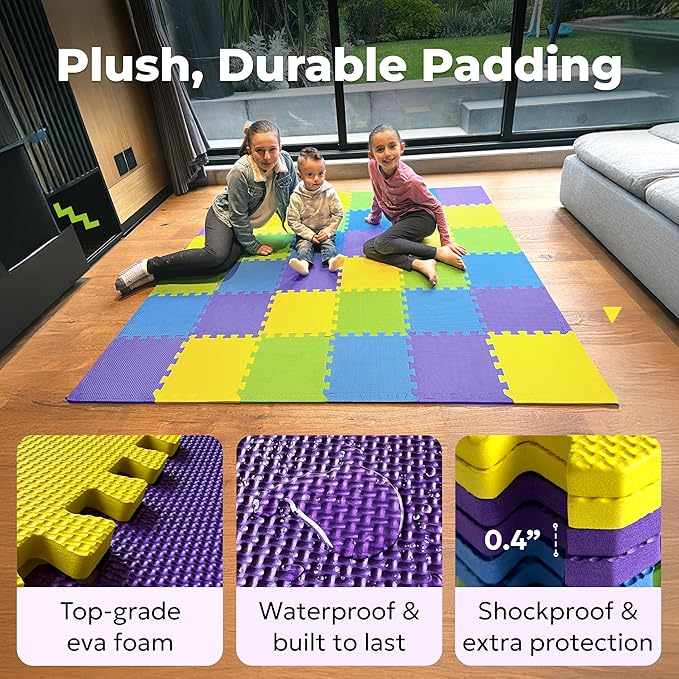 MioTetto Foam Floor Tiles for Kids - Non-Toxic Comfortable Baby Play Mat and Interlocking Foam Tiles, Fits with 74x74 Playpen Mat for Crawling & Development, Soft Play Mat for Babies 6-12 Months
